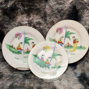 3 Antique Chinese Hand painted porcelain plates